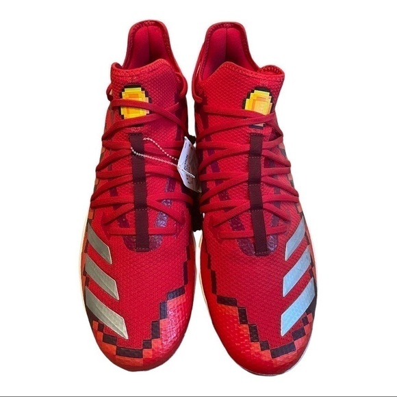 𝅺ADIDAS Men's Size 13.5 Red Icon V-8 Bit Minecraft metal cleats - Picture 1 of 10